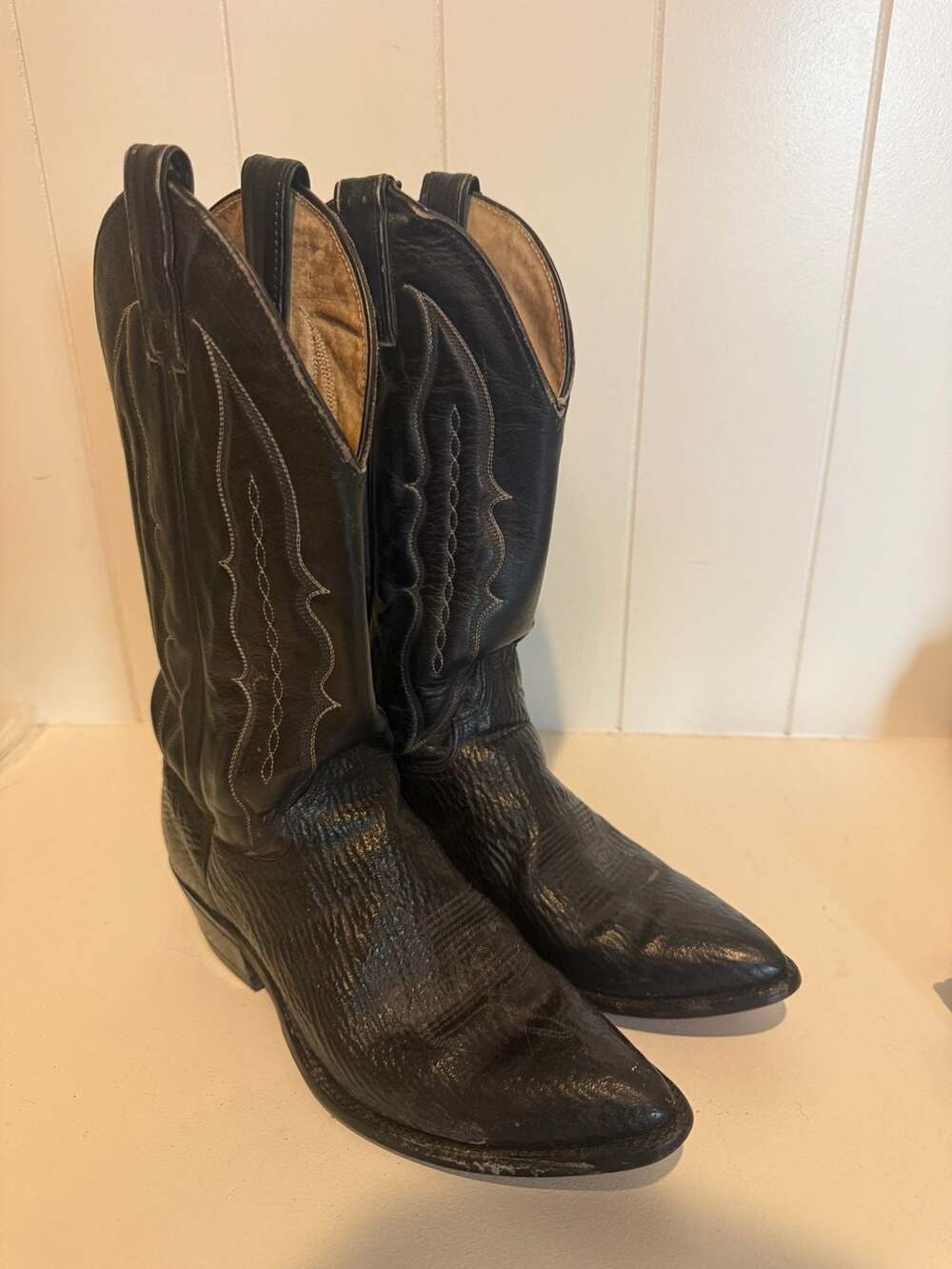 Abilene Vintage Men's Black Exotic Leather Western Cowboy Boots Size 8 D